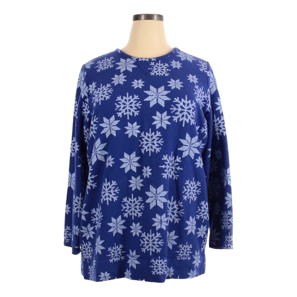 Woman Within Blue Snowflake Fleece Pullover Sweater 1X 22/24 Winter Hanukkah